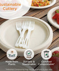 Compostable TPLA Cutlery Wrap Set Assorted Utensils Pack Of 250 Eco Friendly Durable Heat Resistant Plant Based Forks Spoons Knives For Parties Catering Picnics Events And Food Service Use Grab And Ready, white forks on paper plates