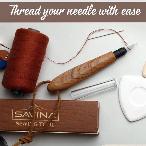 Ergonomic Wooden Needle Threader With Extended Stainless Hook For Medium And Large Needles Handy Threading Tool For Hand Sewing