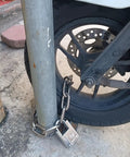 8mm Thick Hardened Steel Chain Lock With Beam Padlock 1.64 Feet Long Outdoor Security Chain securing motorcycle wheel to pole