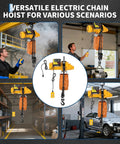 Super Heavy Duty 2200 Lbs Electric Chain Hoist With 20 Ft Lifting Height, Rock Solid 1 Ton Winch For Garage And Shop Work Using 110V Power in use.