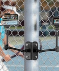 Magnetic Camera Fence Mount for GoPro, Mevo Start, Insta360 Pocket 3, and iPhone with two 1/4-20 slots and magic arms on chain-link fence