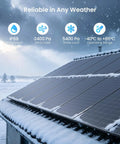 Bang For Buck Killer Energy 450W Bifacial Solar Panels 2 Pack installed on snowy roof showing IP68 waterproof rating.
