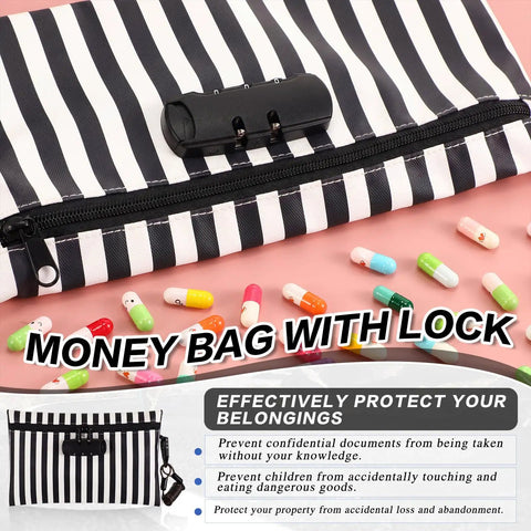 Keep Your Stash Locked Down With 2 Pack Durable Waterproof Beach Safe Bags Custom Combination Lock Zips Securely Protects Wallet And Smartphones At Poolside - striped money bag with combination lock, ideal for securing personal items.