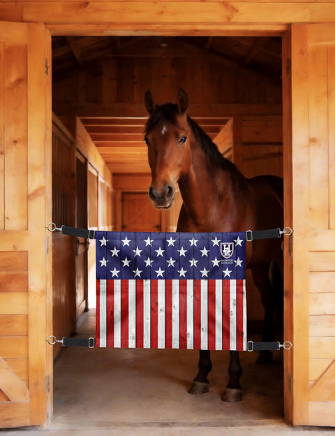 Horse Stall Guard With Adjustable Straps And Sturdy Spring Hooks, Aisle Guard For Horses, Water Resistant 1680D Polyester With Bold Prints And US Flag Design