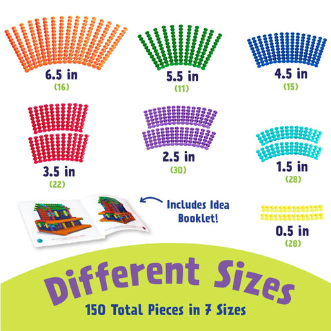 Playstix Construction Toy Set With Building Sticks For STEM Classrooms And Home Play Kid Friendly For Kids Ages 4 And Up 150 Piece Kit Size Chart
