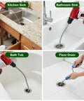 Image showing Badass Heavy Duty Drain Snake And Auger With Drill Attachment Plumbing Tool 9.8Ft in kitchen, bathroom, tub, and floor drain use.