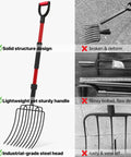 COSITA garden pitch fork with 44-inch red fiberglass handle and 10 metal tines