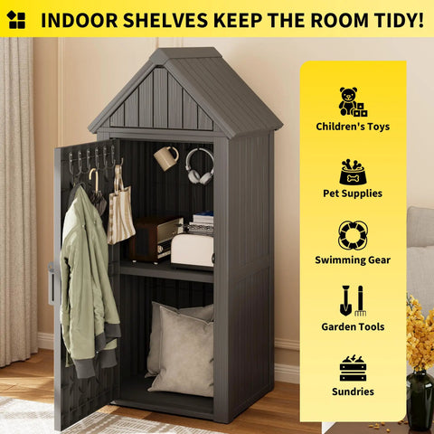 All Weather Outdoor Resin Storage Cabinet With Removable Shelves Lock Ring And Reinforced Floor Rugged Garden Shed for indoor use