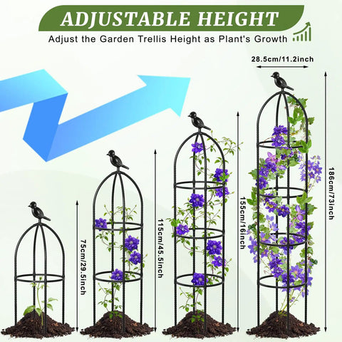 Obelisk Garden Trellis For Climbing Plants 6 Ft Rustproof Plastic Coated Metal Vine Support Cage with adjustable height