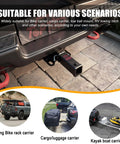 2 Inch Trailer Hitch Extender With Seven Inch Or Eight And A Half Inch Extension connected to vehicle with bike rack, cargo carrier scenarios