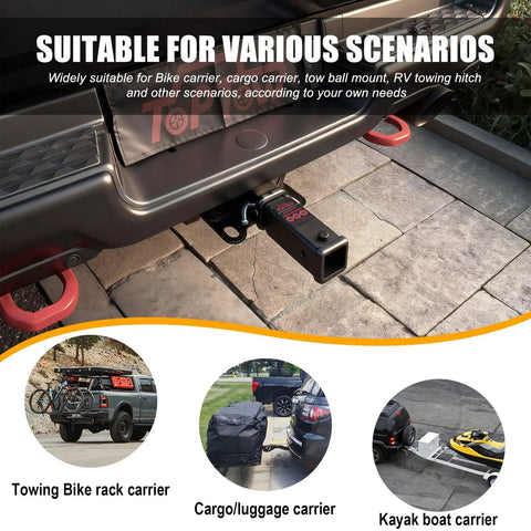 2 Inch Trailer Hitch Extender With Seven Inch Or Eight And A Half Inch Extension connected to vehicle with bike rack, cargo carrier scenarios