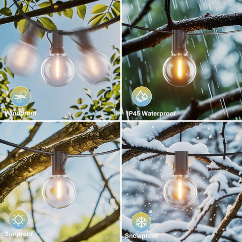 Outdoor LED String Lights 100 Ft with Dimmable, Shatterproof Bulbs, Waterproof and Connectable for various weather conditions