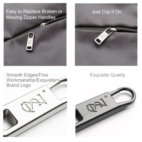 Heavy Duty Detachable Zipper Pull Replacement Set For Suitcases And Bags, Large Strong Metal Pull Handles, 4 Piece Zinc Alloy Repair Kit, Easy To Install, Prevents Zippers From Slipping Or Falling Off, clip-on metal zipper pull