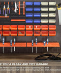 52 Piece Wall Mounted Storage Bins System With Peg Boards And Tool Trays, Garage Workshop Organizer installed on wall
