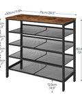 Five-Tier Entryway Shoe Rack With Adjustable Mesh Shelves Industrial Metal Design Holds 16-20 Pairs Of Shoes Floor Mount Rustic Brown Organizer For Closet Or Hallway