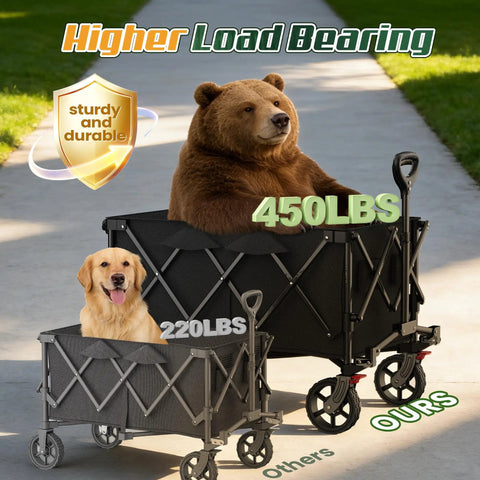Heavy Duty Foldable Wagon Cart With Wheels 450 Lb Capacity Lightweight Portable Utility Wagon With Two Cup Holders for camping