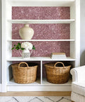 Totally Fresh Mauve Pink Chunky Glitter Peel And Stick Wallpaper For Accent Walls And Vanity Backsplash Premium Self Adhesive Fabric Vinyl Room Decor Slays Hard on a bookshelf background.