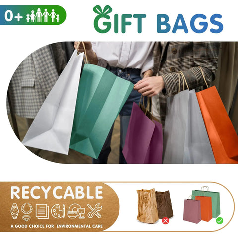 People holding colorful gift bags, including a red bag similar to Red Kraft Paper Bags With Handles 16x6x12 Inches Pack Of 250 150 GSM.