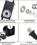 Compact 120mm DC Soldering Fume Extractor Fan With Filter Pad And Duct Kit Adjustable Speed Plug And Play components.