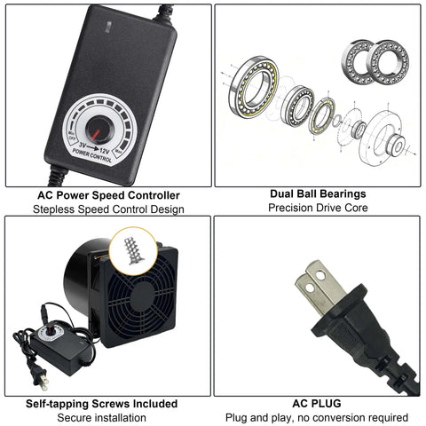 Compact 120mm DC Soldering Fume Extractor Fan With Filter Pad And Duct Kit Adjustable Speed Plug And Play components.