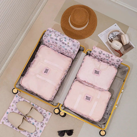 6 Piece Travel Packing Cubes Set Waterproof Pink Twill Luggage Organizers For Business Trips And Vacays Keep Clothes Wrinkle Free Space Saving Storage in suitcase