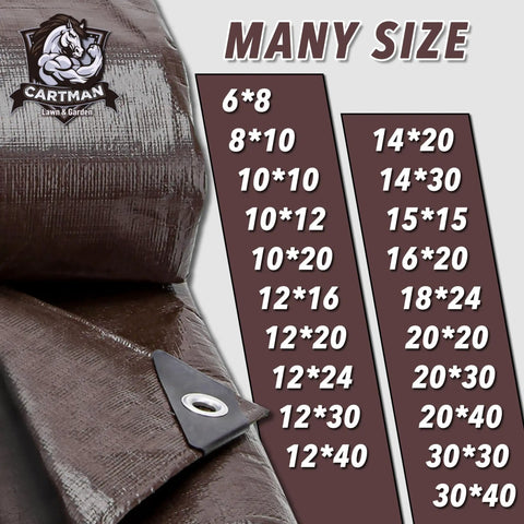 Extra Thick 8x10 Feet Brown Beefed Up Heavy Duty Poly Tarpaulin 20 Mil Waterproof UV Resistant With Reinforced Edges shown with grommets.