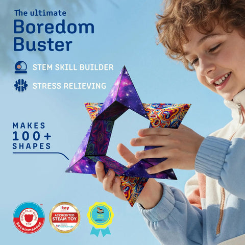 Child playing with Shape Shifting Puzzle Cube With Ultra Strong Magnets Transforms Into 100 Plus Shapes Award Winning Fidget Toy