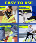Grippy Black Grip Tape For Stairs And Outdoor Use, Waterproof shown in various applications including indoor and outdoor settings