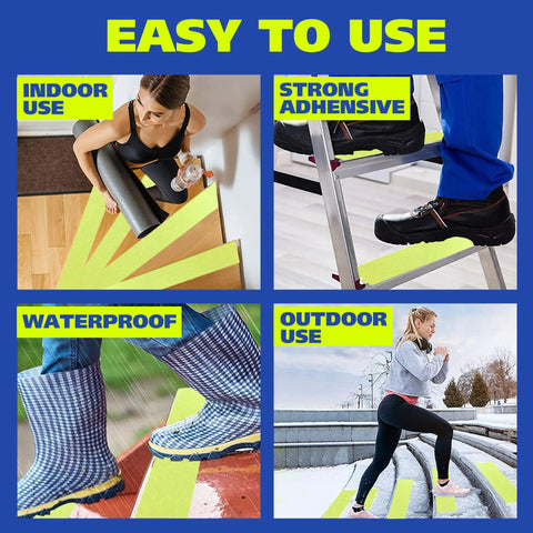 Grippy Black Grip Tape For Stairs And Outdoor Use, Waterproof shown in various applications including indoor and outdoor settings