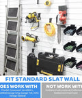 12 Pack Slatwall Bins With Hooks Plastic Organizer Set for slatwall storage, shown installed with tools in a garage setting.