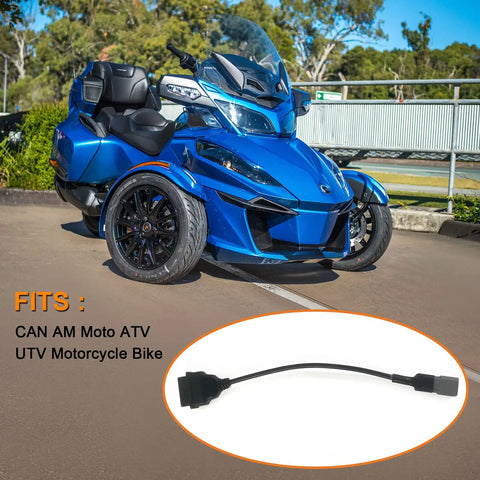 6 Pin To 16 Pin CAN OBD2 OBDII Diagnostic Adapter Cable For Can Am Moto ATV UTV And Motorcycle with blue bike in background
