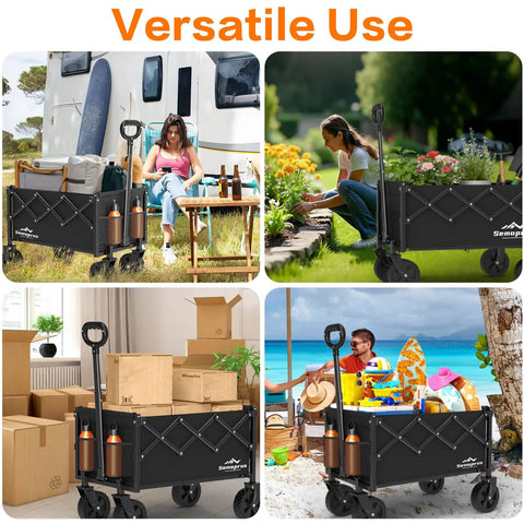 Foldable Utility Wagon Cart With Wheels, Heavy Duty Hauler Capable Of 360 Lbs, 100L Portable Outdoor Wagon in various settings