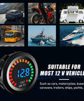 Waterproof DC 12V Voltmeter With LED Digital Display, Round Panel Battery Voltage Tester For Car Motorcycle Boat, Beast Pro Grade Gauge With Terminals, All Weather, Easy Install, Universal Vehicle Voltage Meter on round panel