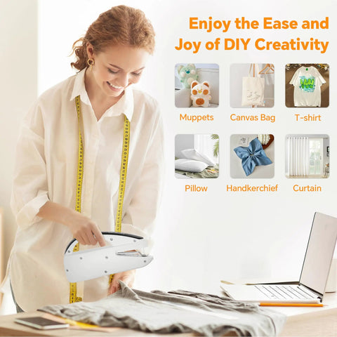 Person using Portable Handheld Sewing Machine With Two Speeds Heavy Duty Mini Stitcher Kit And Storage Bag for DIY projects