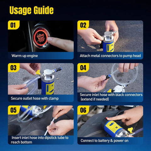 Usage guide for Heavy Duty 12V Electric Oil Extractor Pump For Slick Engine Swaps And Hassle Free Transmission Fluid Removal.