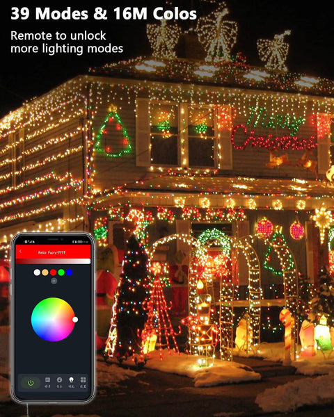 Outdoor Waterproof Icicle Lights With App Control Dope Programmable 299 Color Changing Fairy LEDs displayed on a decorated house