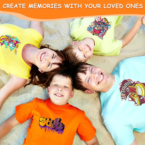 Family wearing printed T-shirts created with DTF Transfer Film Paper A4 20 Sheets Premium PET Direct To Film For Sublimation.