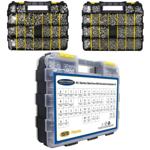1575 Piece Stainless Steel Nuts and Bolts Kit With Phillips Pan Head and Flat Head Screws Assorted Nuts Bolts Washers In Double Sided Organizer Box