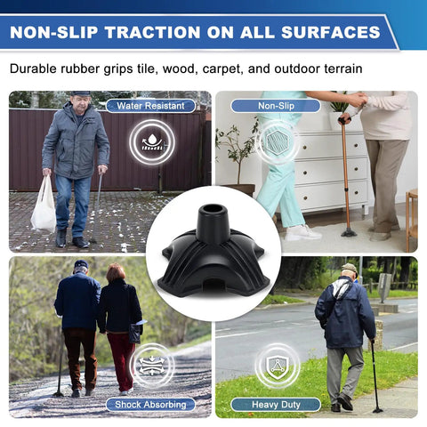 Heavy Duty Quad Cane Tip Replacement For 3/4 Inch Shafts built tough with grippy non-slip rubber bottom for all surfaces.