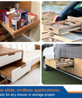 36 Inch Soft Close Heavy Duty Drawer Slides With Full Extension, Ball Bearing, Side Mount, 265 Lb Load Capacity, installed in various settings