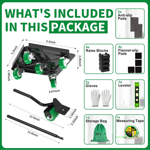 Heavy Duty Five Wheel Furniture Dolly With 360 Degree Rotating Casters, Handles Up To 3000 Lbs Load, Includes Measure Tape And Leveler, Pry Bar, Non Slip Mats, And Storage Bag For Easy, Smooth Moves Of Heavy Furniture