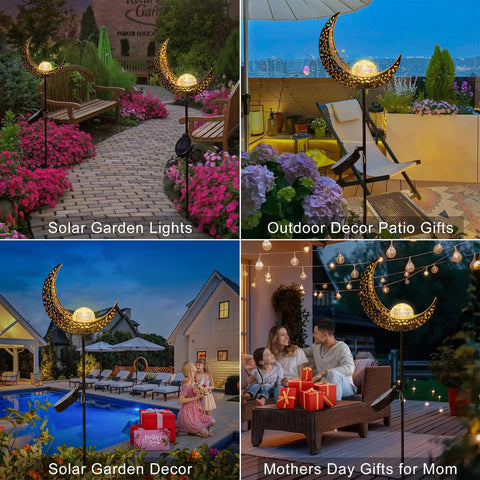 Moon Solar Garden Lights Outdoor Waterproof Stake Yard Decor For Lawn Patio Backyard Ornaments with Bronze Finish Auto On