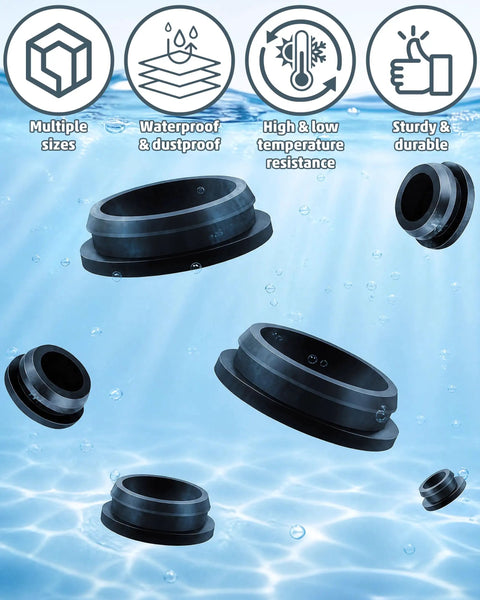 195 Pcs Black Silicone Hole Plugs Assortment Kit With Storage Box For Wire Gaps In Automotive Furniture Cabinet Electrical DIY Sealing And Cable Management Projects Big Flexible Grommet Covers To Fix Messy Holes Super Easy Install waterproof black silicone grommets