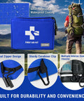 Grab And Go Compact Waterproof First Aid Kit With Nine Organized Compartments 300 Piece Emergency Supplies Set for outdoor use.