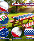 American Flag Picnic Table Cover Set With Bench Covers, 6 Foot Windproof Waterproof Fitted Tablecloth on outdoor picnic table