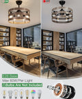 20 Inch Bladeless Ceiling Fan With Lights Remote App Control, Modern Vintage Design in dining room, both on and off mode