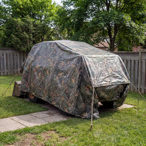 No Nonsense Tough 9 Mil Tarp Cover Waterproof UV Resistant Tarpaulin For Outdoor Use covers vehicle in backyard