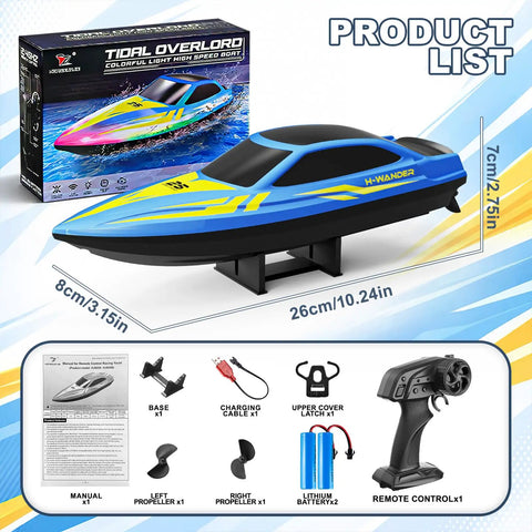 10 Inch Remote Control Boat With 7 Mode LED Lights For Lit Night Racing 15KMH High Speed 2.4GHz Control product and accessories