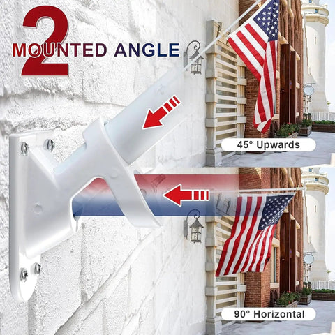 Outdoor Flag Pole Kit With 3x5 US Flag For Porch Or Yard, 6 Foot Heavy Duty Aluminum Flagpole With Anti Tangling 360 Degree Spin Rings, Durable Aluminum Bracket, 45 Degree And 90 Degree Holder, White