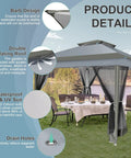 12x12 Ft Pop Up Gazebo Canopy Tent With Sandbags And Portable Carry Bag shown with mesh sides and dining setup, waterproof fabric details
